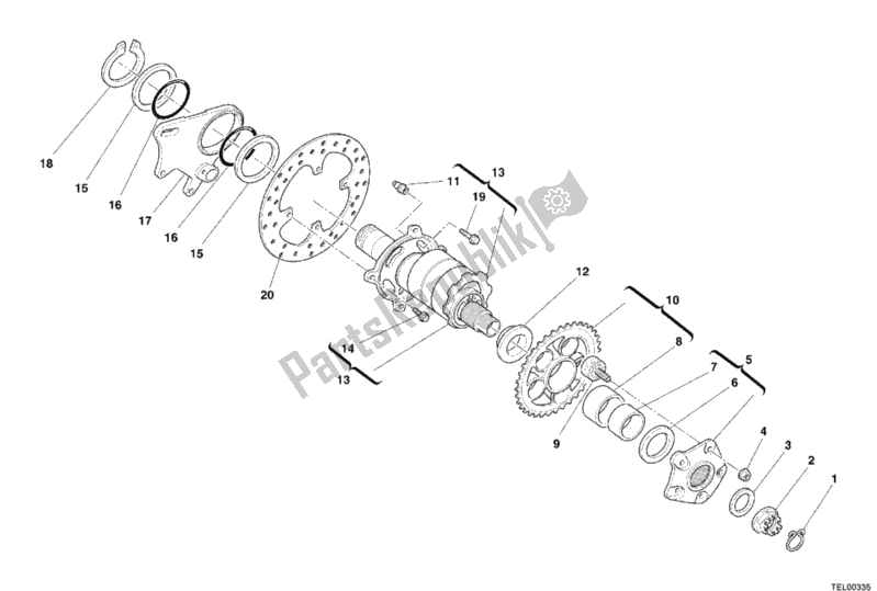 Toutes les pièces pour le Moyeu, Roue Arrière du Ducati Monster S4R USA 996 2005